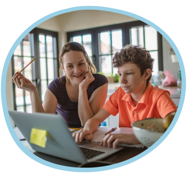 Homeschooling on Desk Mother and Son